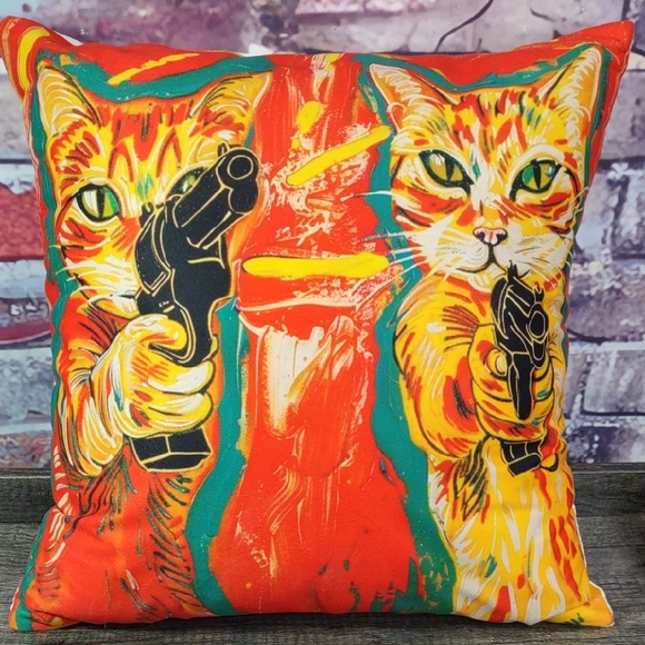 "Pulp Fiction Kittens" Decorative Throw Pillow - Picture 1 of 4